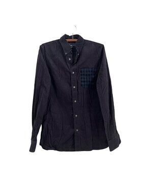 Fred Perry Mens Navy Blue Corduroy Plaid Pocket Long Sleeve Button Shirt Medium